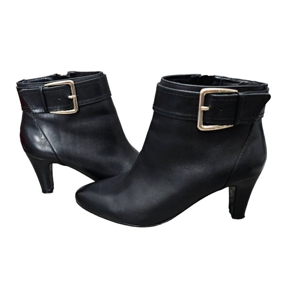 BANDOLINO Leather Zip Buckle Ankle Black Bootie Boots - Picture 2 of 12